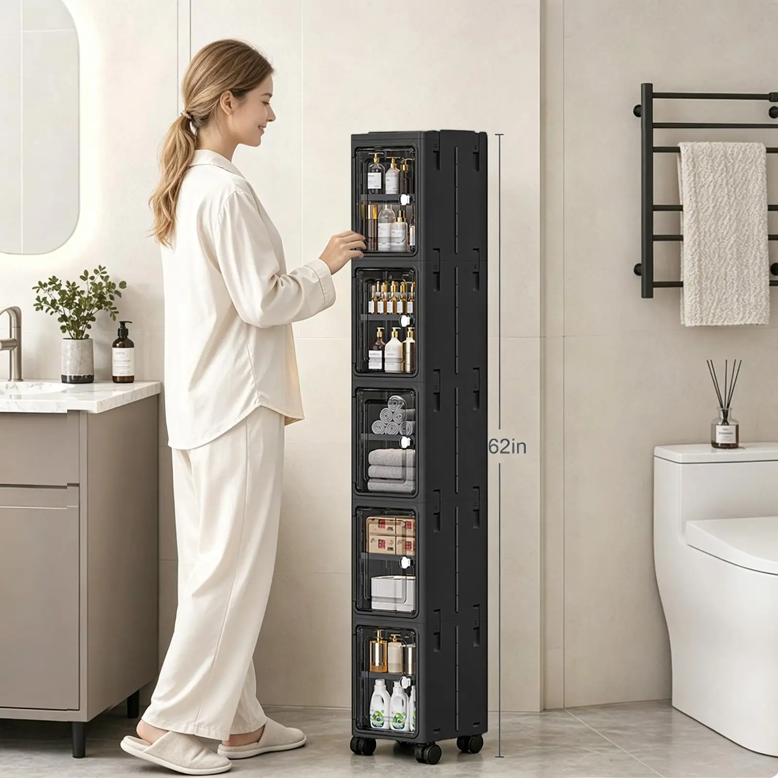 Kitchen Gadgets Organizer - Lemari Penyimpanan Beroda Ramping Hitam 5